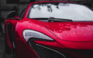 wet red car